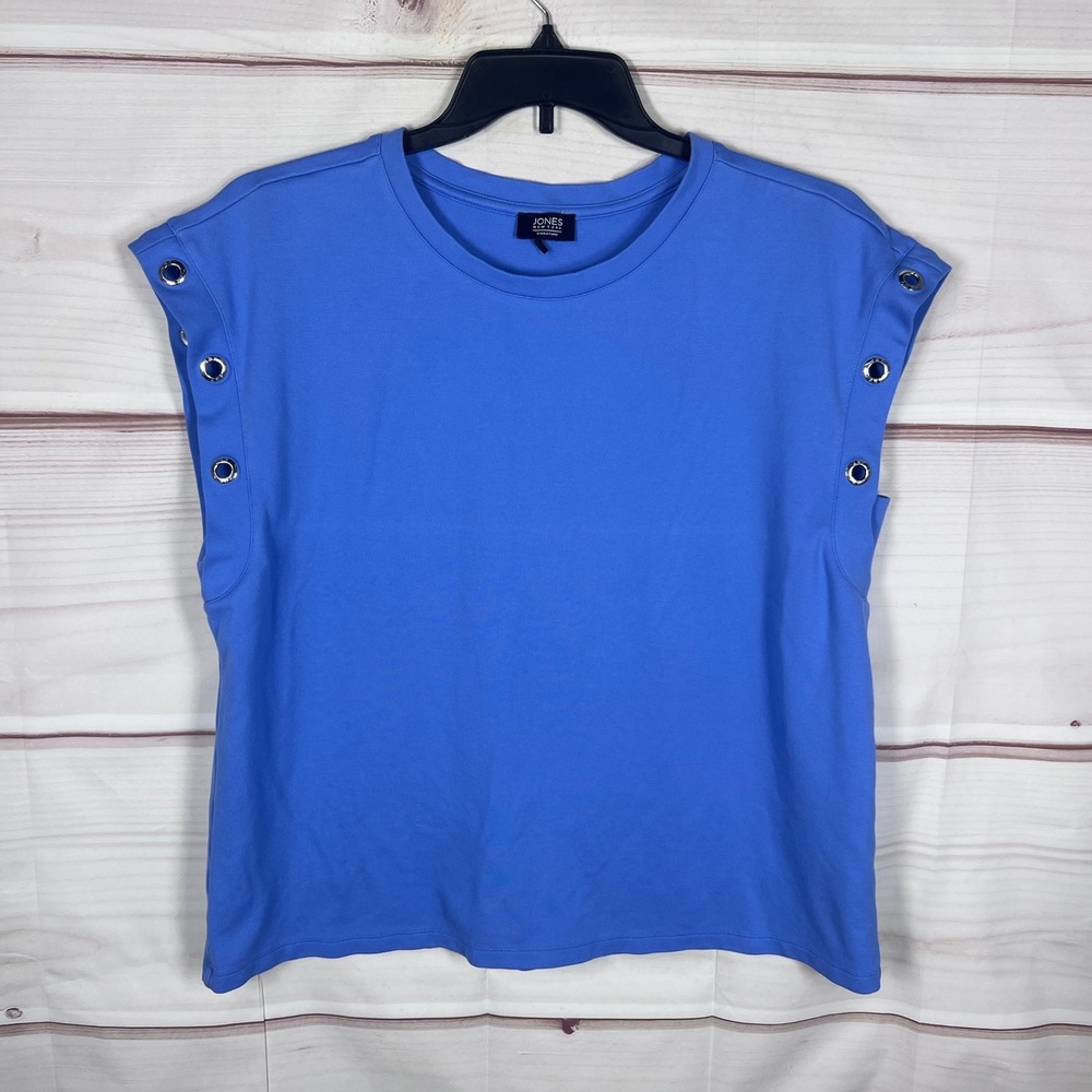 Jones New York Top Women XL Blue Signature Grommet Sleeve Ponte Knit Crew Neck